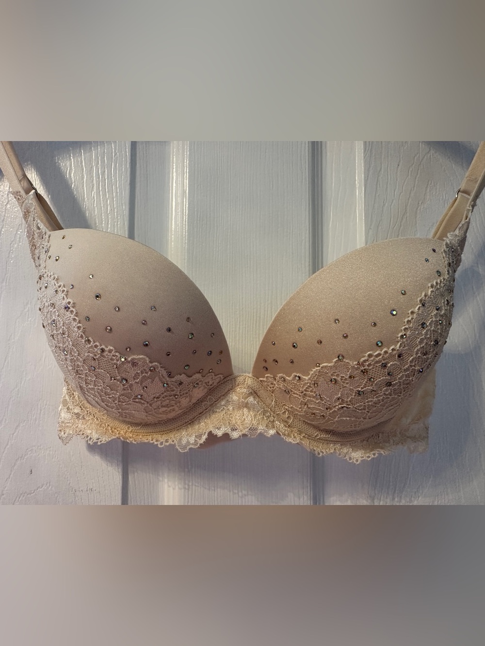 La SENZA off white Lace Rhinestone Push-Up Bra